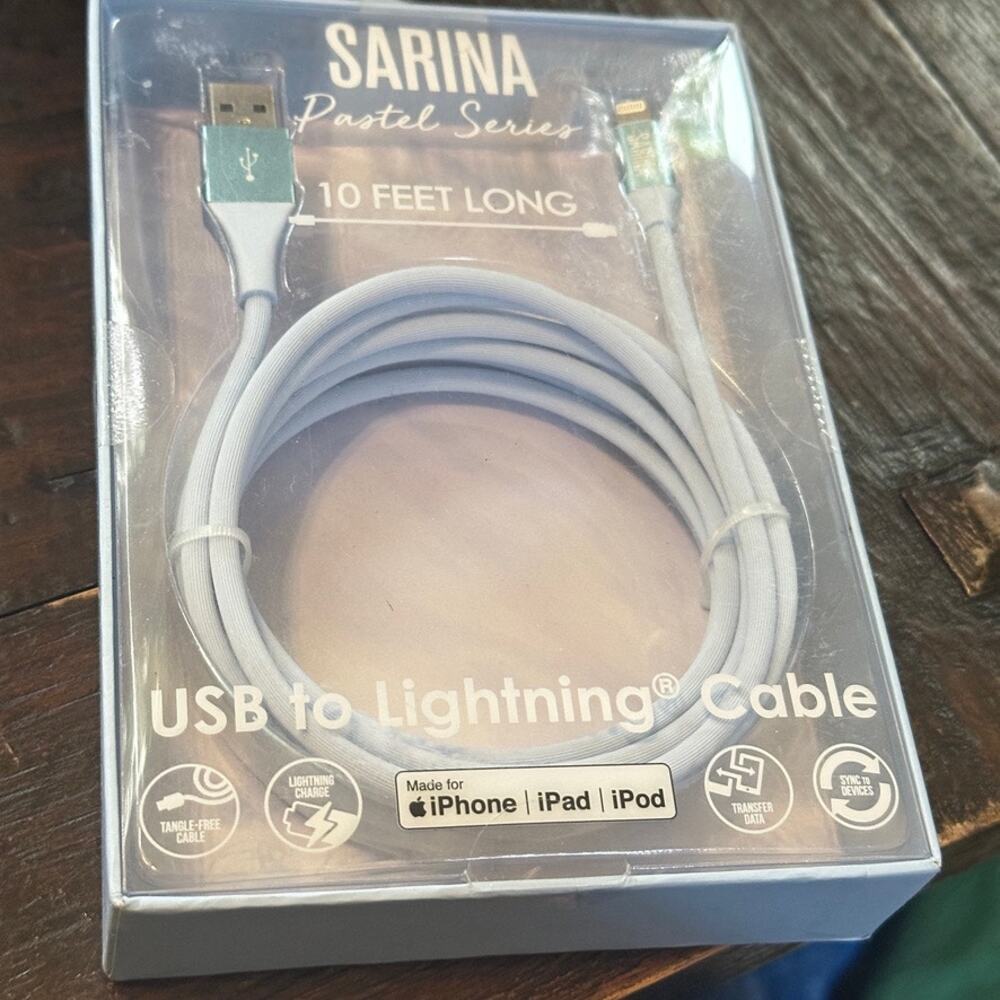 Sarina Pastel Series 10ft USB to Lightning Cable Blue iPhone‎ iPad Charger Cord